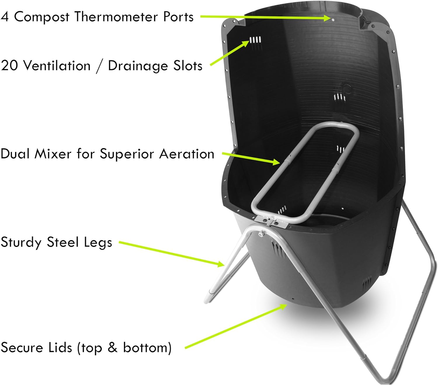 Spin Bin 60 Gal. Outdoor Compost Tumbler Rotating Garden Composter Bin (Black) - Image 2