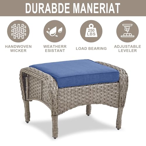 Patio Wicker Chairs Swivel Rocker – Outdoor Swivel Rocking Chairs Set of 2 with Rattan Side Table, Patio Swivel Glider Chair 3 Piece Patio Furniture Sets for Deck Porch Pool Brown/Blue - Image 214