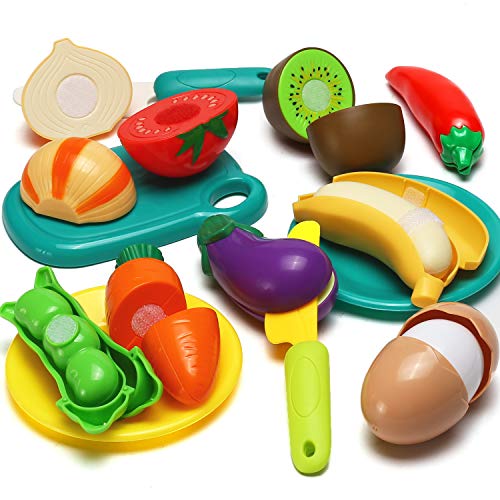 70 PCS Cutting Play Food Toy for Kids Kitchen, Pretend Fruit &Vegetables Accessories with Shopping Storage Basket, Plastic Mini Dishes and Knife, Educational Toy for Toddler Children Birthday Gift - Image 5