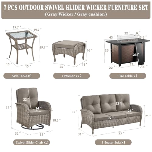 Patio Wicker Chairs Swivel Rocker – Outdoor Swivel Rocking Chairs Set of 2 with Rattan Side Table, Patio Swivel Glider Chair 3 Piece Patio Furniture Sets for Deck Porch Pool Brown/Blue - Image 75