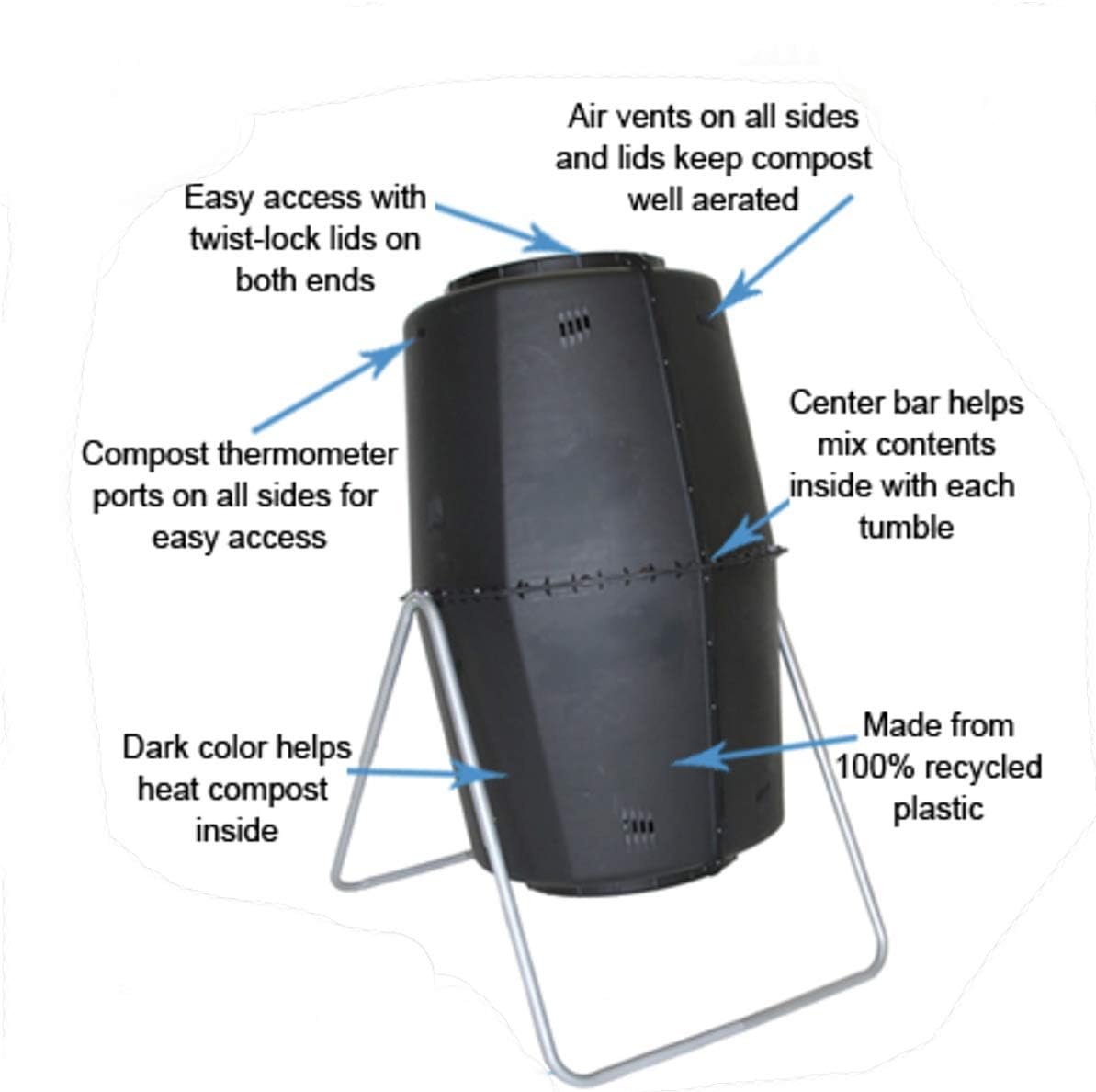 Spin Bin 60 Gal. Outdoor Compost Tumbler Rotating Garden Composter Bin (Black) - Image 7