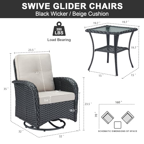 Patio Wicker Chairs Swivel Rocker – Outdoor Swivel Rocking Chairs Set of 2 with Rattan Side Table, Patio Swivel Glider Chair 3 Piece Patio Furniture Sets for Deck Porch Pool Brown/Blue - Image 70