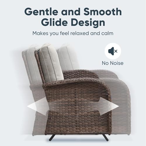 Patio Wicker Chairs Swivel Rocker – Outdoor Swivel Rocking Chairs Set of 2 with Rattan Side Table, Patio Swivel Glider Chair 3 Piece Patio Furniture Sets for Deck Porch Pool Brown/Blue - Image 92