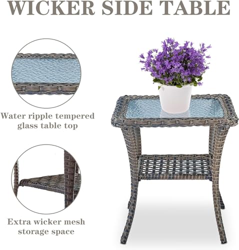 Patio Wicker Chairs Swivel Rocker – Outdoor Swivel Rocking Chairs Set of 2 with Rattan Side Table, Patio Swivel Glider Chair 3 Piece Patio Furniture Sets for Deck Porch Pool Brown/Blue - Image 29